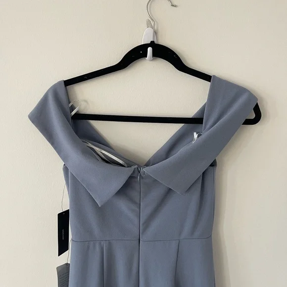 Lulus Song of Love Blue Grey Off-the-Shoulder Maxi Dress - Picture 7 of 8